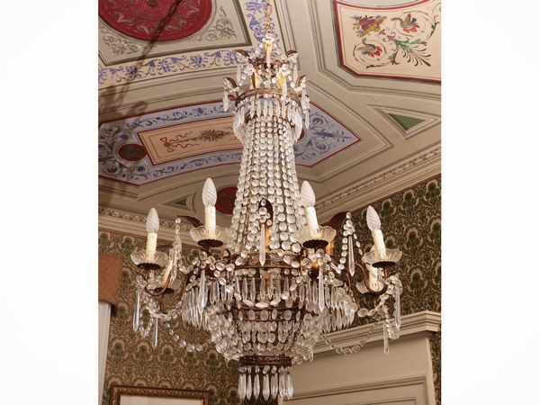 Lampadario a paniere in vetro e metallo  - Asta Un'antica dimora marchigiana: Arredi antichi e Arte contemporanea - Associazione Nazionale - Case d'Asta italiane