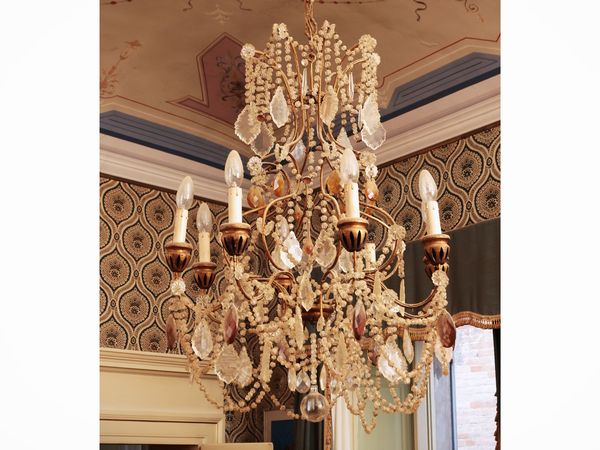 Lampdario in metallo dorato e vetro  - Asta Un'antica dimora marchigiana: Arredi antichi e Arte contemporanea - Associazione Nazionale - Case d'Asta italiane