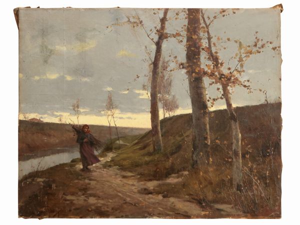 Tommaso Dal Pozzo : Paesaggio campestre con contadina  - Asta Un'antica dimora marchigiana: Arredi antichi e Arte contemporanea - Associazione Nazionale - Case d'Asta italiane