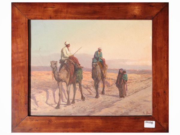 Scuola orientalista : Carovana nel deserto  - Asta Un'antica dimora marchigiana: Arredi antichi e Arte contemporanea - Associazione Nazionale - Case d'Asta italiane