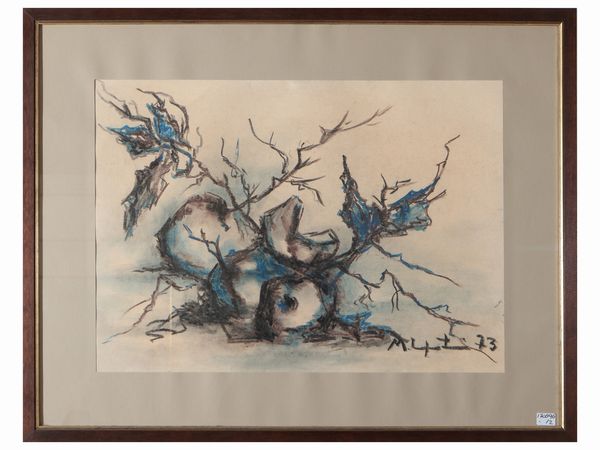 Mariano Imperatori : Alberi 1972 - Rovi 1973  - Asta Un'antica dimora marchigiana: Arredi antichi e Arte contemporanea - Associazione Nazionale - Case d'Asta italiane