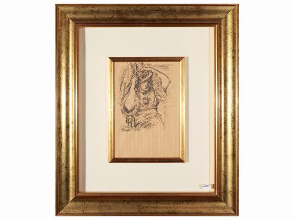 Orfeo Tamburi : Donna con cappello 1934  - Asta Un'antica dimora marchigiana: Arredi antichi e Arte contemporanea - Associazione Nazionale - Case d'Asta italiane