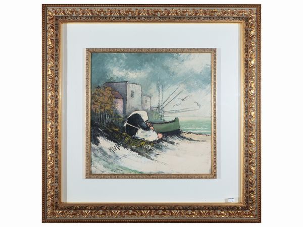 Mario Lupo : Donna seduta in spiaggia 1978  - Asta Un'antica dimora marchigiana: Arredi antichi e Arte contemporanea - Associazione Nazionale - Case d'Asta italiane