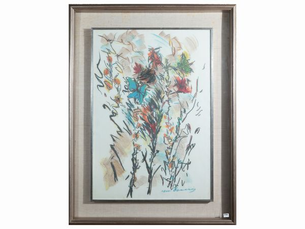 Ernesto Treccani : Fiori  - Asta Un'antica dimora marchigiana: Arredi antichi e Arte contemporanea - Associazione Nazionale - Case d'Asta italiane