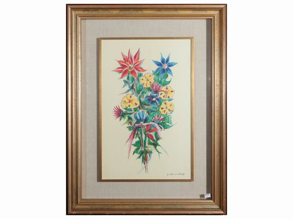 Giovanni Omiccioli : Fiori 1970  - Asta Un'antica dimora marchigiana: Arredi antichi e Arte contemporanea - Associazione Nazionale - Case d'Asta italiane