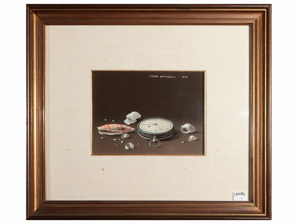 Piero Antonelli : Natura morta con orologio 1970  - Asta Un'antica dimora marchigiana: Arredi antichi e Arte contemporanea - Associazione Nazionale - Case d'Asta italiane