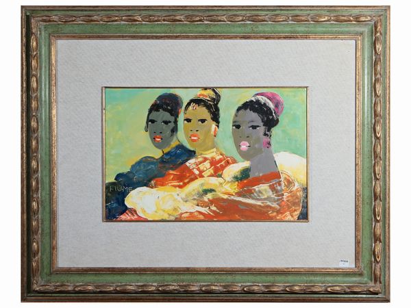 Salvatore Fiume : Donne somale  - Asta Un'antica dimora marchigiana: Arredi antichi e Arte contemporanea - Associazione Nazionale - Case d'Asta italiane