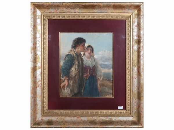 Scuola toscana della fine del XIX secolo : Pastori 1886, attribuibile a Francesco Paolo Michetti  - Asta Un'antica dimora marchigiana: Arredi antichi e Arte contemporanea - Associazione Nazionale - Case d'Asta italiane