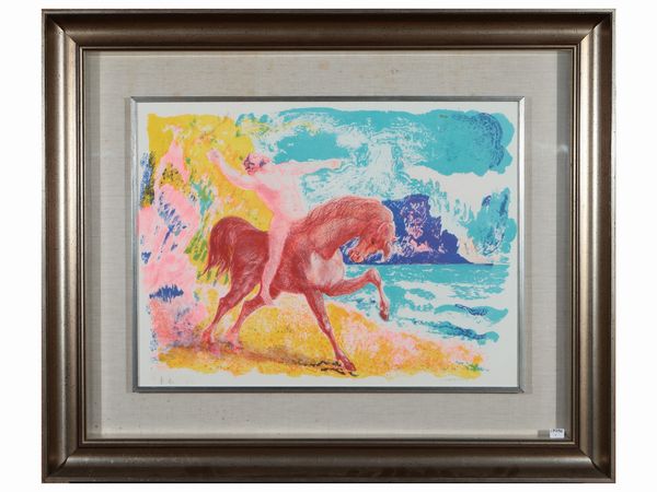 ALIGI SASSU : Uomo a cavallo  - Asta Un'antica dimora marchigiana: Arredi antichi e Arte contemporanea - Associazione Nazionale - Case d'Asta italiane