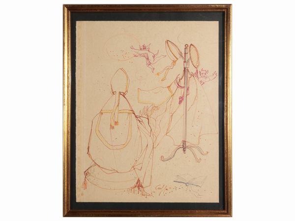 Nino Caffè : Vescovo e diavoletti  - Asta Un'antica dimora marchigiana: Arredi antichi e Arte contemporanea - Associazione Nazionale - Case d'Asta italiane