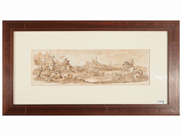 Scuola romana del XVII/XVIII secolo : Scene di battaglia  - Asta Un'antica dimora marchigiana: Arredi antichi e Arte contemporanea - Associazione Nazionale - Case d'Asta italiane