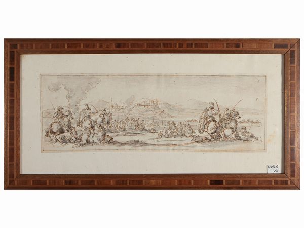 Scuola romana del XVII/XVIII secolo : Scene di battaglia  - Asta Un'antica dimora marchigiana: Arredi antichi e Arte contemporanea - Associazione Nazionale - Case d'Asta italiane