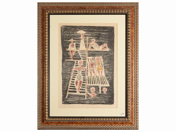 Massimo Campigli : Il trampolino 1954  - Asta Un'antica dimora marchigiana: Arredi antichi e Arte contemporanea - Associazione Nazionale - Case d'Asta italiane