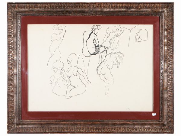 Renato Guttuso : Nudi femminili  - Asta Un'antica dimora marchigiana: Arredi antichi e Arte contemporanea - Associazione Nazionale - Case d'Asta italiane