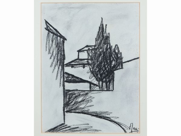 OTTONE ROSAI : Paesaggio con cipressi, anni Cinquanta  - Asta Un'antica dimora marchigiana: Arredi antichi e Arte contemporanea - Associazione Nazionale - Case d'Asta italiane