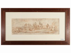 Scuola romana del XVII/XVIII secolo : Scene di battaglia  - Asta Un'antica dimora marchigiana: Arredi antichi e Arte contemporanea - Associazione Nazionale - Case d'Asta italiane