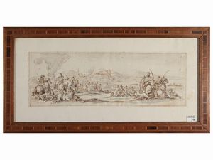 Scuola romana del XVII/XVIII secolo : Scene di battaglia  - Asta Un'antica dimora marchigiana: Arredi antichi e Arte contemporanea - Associazione Nazionale - Case d'Asta italiane