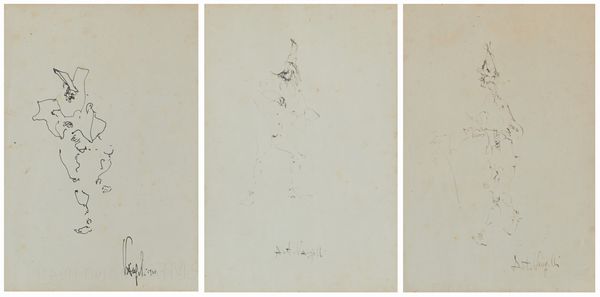 Antonio Vangelli : Tre disegni su carta raffiguranti arlecchino  - Asta Arte Moderna e Contemporanea - Associazione Nazionale - Case d'Asta italiane