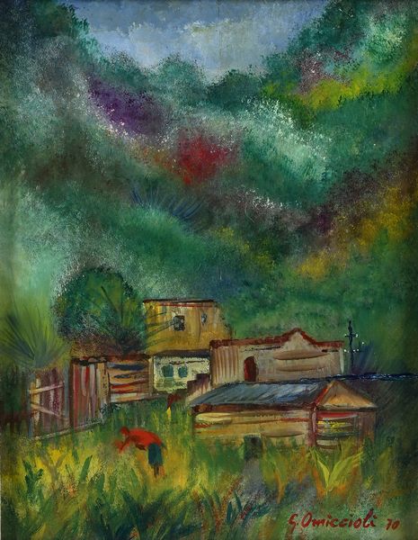 Giovanni Omiccioli : Paesaggio con casupole e figura nellorto  - Asta Arte Moderna e Contemporanea - Associazione Nazionale - Case d'Asta italiane