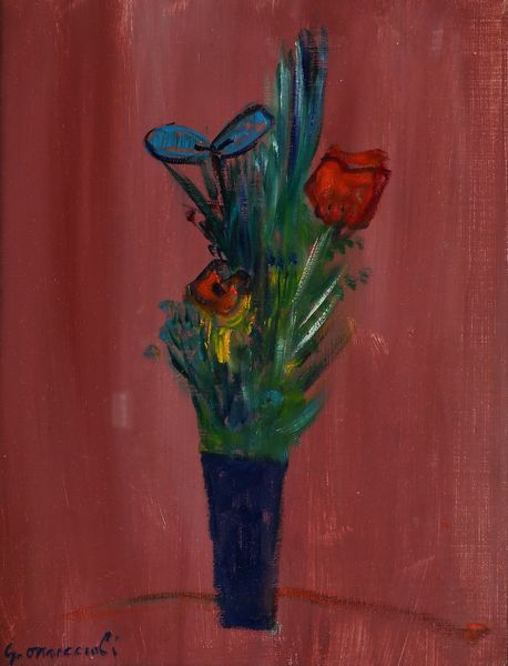 Giovanni Omiccioli : Vaso di fiori si fondo rosso  - Asta Arte Moderna e Contemporanea - Associazione Nazionale - Case d'Asta italiane