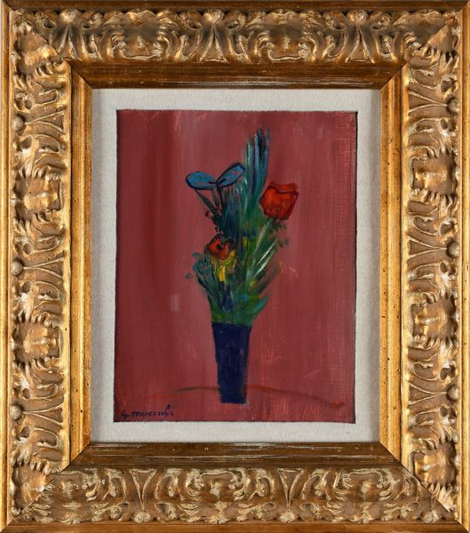 Giovanni Omiccioli : Vaso di fiori si fondo rosso  - Asta Arte Moderna e Contemporanea - Associazione Nazionale - Case d'Asta italiane