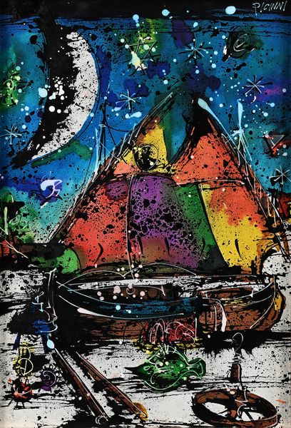 Gennaro Picinni : Notturno con barche  - Asta Arte Moderna e Contemporanea - Associazione Nazionale - Case d'Asta italiane