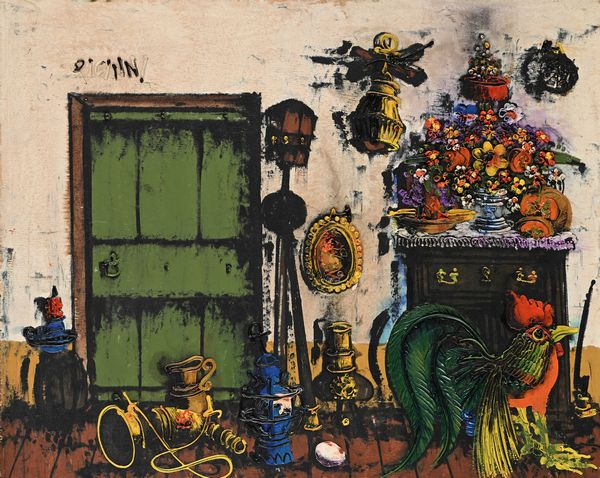Gennaro Picinni : Interno con gallo, mobili e fiori  - Asta Arte Moderna e Contemporanea - Associazione Nazionale - Case d'Asta italiane