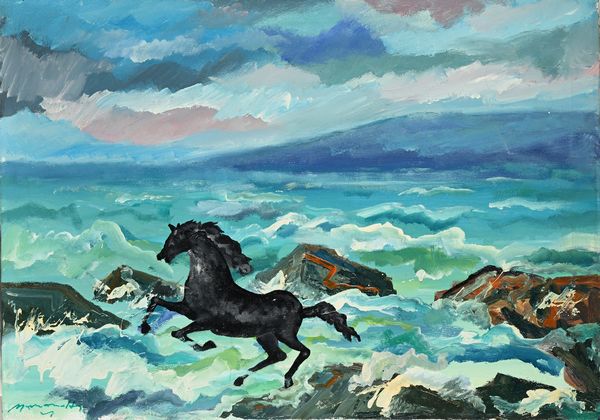 Bruno Mancinotti : Cavallo al troppo nel mare in tempesta  - Asta Arte Moderna e Contemporanea - Associazione Nazionale - Case d'Asta italiane
