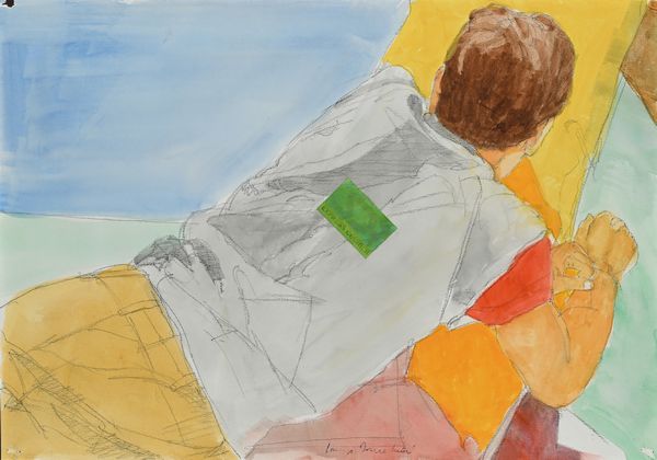 Lorenzo Tornabuoni : Ragazzo a bordo piscina  - Asta Arte Moderna e Contemporanea - Associazione Nazionale - Case d'Asta italiane