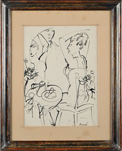 Marcello Avenali : Donne al tavolino  - Asta Arte Moderna e Contemporanea - Associazione Nazionale - Case d'Asta italiane