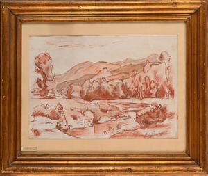 Raffaele De Grada : Paesaggio collinare e borgo turrito  - Asta Arte Moderna e Contemporanea - Associazione Nazionale - Case d'Asta italiane