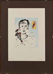 Sante Monachesi : Ritratto di uomo con mazzo di fiori  - Asta Arte Moderna e Contemporanea - Associazione Nazionale - Case d'Asta italiane