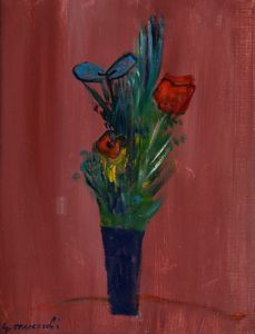 Giovanni Omiccioli - Vaso di fiori si fondo rosso