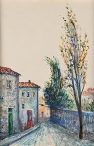 Giovanni Omiccioli - Strada con case e alberi