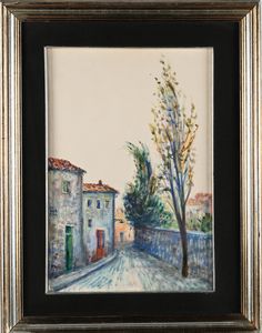 Giovanni Omiccioli : Strada con case e alberi  - Asta Arte Moderna e Contemporanea - Associazione Nazionale - Case d'Asta italiane
