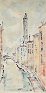 Bruno Mancinotti - Canale di Venezia con gondole