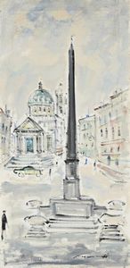 Bruno Mancinotti : L'obelisco e la Chisa degli Artisti a Piazza del Popolo  - Asta Arte Moderna e Contemporanea - Associazione Nazionale - Case d'Asta italiane