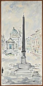 Bruno Mancinotti : L'obelisco e la Chisa degli Artisti a Piazza del Popolo  - Asta Arte Moderna e Contemporanea - Associazione Nazionale - Case d'Asta italiane