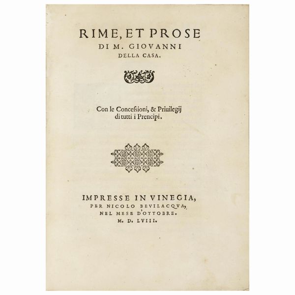 Prima edizione della più importante opera di buona educazione del Rinascimento  - Asta LIBRI, MANOSCRITTI E AUTOGRAFI - Associazione Nazionale - Case d'Asta italiane
