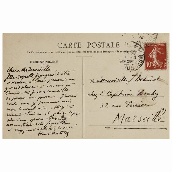 Bell’autografo del periodo nel quale l’artista stava lavorando, tra l’altro, ad una celebre commissione di Shchukin  - Asta LIBRI, MANOSCRITTI E AUTOGRAFI - Associazione Nazionale - Case d'Asta italiane