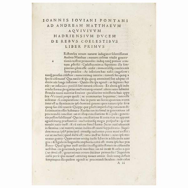 Due prime edizioni che costituiscono il nucleo centrale delle ricerche astrologiche e astronomiche di Pontano  - Asta LIBRI, MANOSCRITTI E AUTOGRAFI - Associazione Nazionale - Case d'Asta italiane