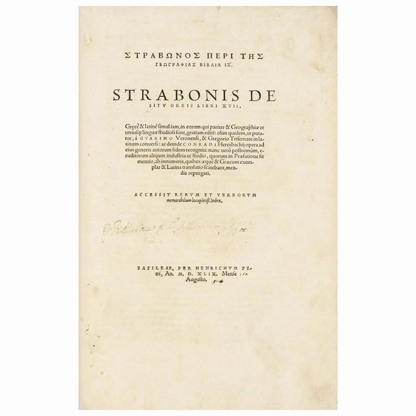Prima edizione con il testo sia in latino che in greco, basata sull'edizione aldina del 1516  - Asta LIBRI, MANOSCRITTI E AUTOGRAFI - Associazione Nazionale - Case d'Asta italiane