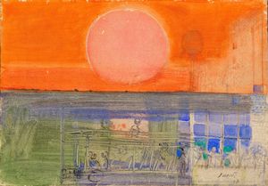 BRUNO SAETTI - Paesaggio con sole e vaporetto