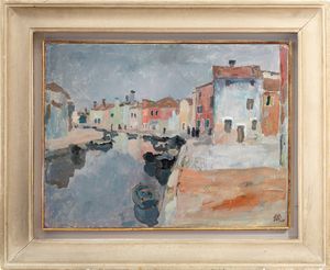 MARIO VELLANI MARCHI : Fondamenta di Pescheria a Burano  - Asta Asta di Arte Moderna e Contemporanea - Associazione Nazionale - Case d'Asta italiane