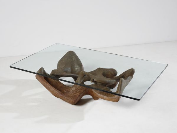 TREVI CLAUDIO (1928 - 1987) : attribuito. Tavolino da salotto con base scultorea  - Asta Asta 523 | DESIGN E ARTI DECORATIVE DEL NOVECENTO Tradizionale - Associazione Nazionale - Case d'Asta italiane