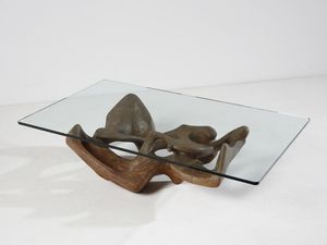 TREVI CLAUDIO (1928 - 1987) : attribuito. Tavolino da salotto con base scultorea  - Asta Asta 523 | DESIGN E ARTI DECORATIVE DEL NOVECENTO Tradizionale - Associazione Nazionale - Case d'Asta italiane