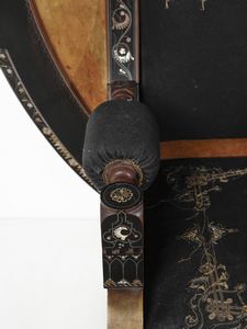 QUARTI EUGENIO (1867 - 1929) : Divanetto Neo-Orientalista con grande testata circolare con specchio  - Asta Asta 523 | DESIGN E ARTI DECORATIVE DEL NOVECENTO Tradizionale - Associazione Nazionale - Case d'Asta italiane