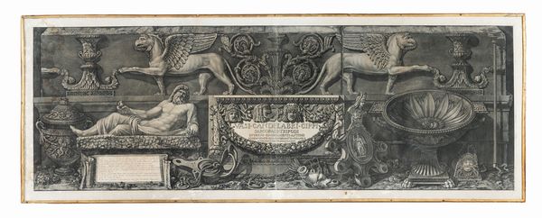 GIOVANNI BATTISTA PIRANESI : Frontespizio di Vasi, candelabri, cippi, sarcofagi, tripodi, lucerne, ed ornamenti antichi disegnati ed incisi dal Cav. Gio. Batt. Piranesi pubblicati l'anno MDCCLXXIIX [1778].  - Asta Arte Antica, Moderna e Contemporanea [parte I] - Associazione Nazionale - Case d'Asta italiane