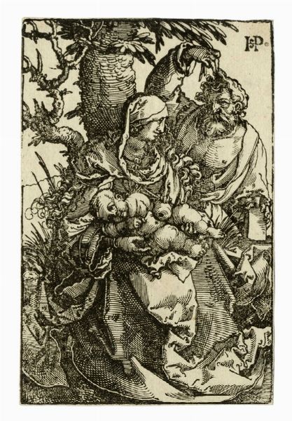 HANS SEBALD BEHAM : Sacra Famiglia sotto un albero.  - Asta Arte Antica, Moderna e Contemporanea [parte I] - Associazione Nazionale - Case d'Asta italiane