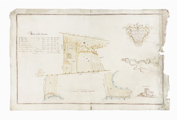 Pianta del Podere del Balzo lavo:o Parte Vitato, con Pastura e Querciolato con poco di Palina nel Popolo di S:ta Maria di Poggibonsi, nella Potesteria detta,...  - Asta Arte Antica, Moderna e Contemporanea [parte I] - Associazione Nazionale - Case d'Asta italiane